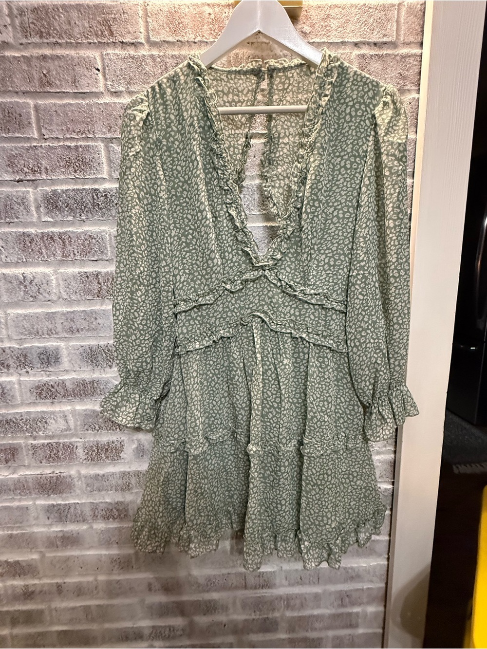 Source Unknown Sage Green Ruffle Tiered Mini Dress